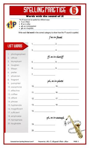 Words with the sound of -f-