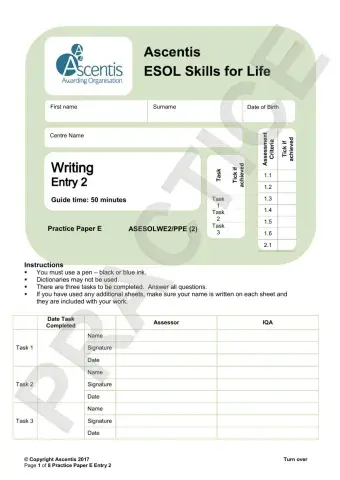 Entry 2 Writing Exam