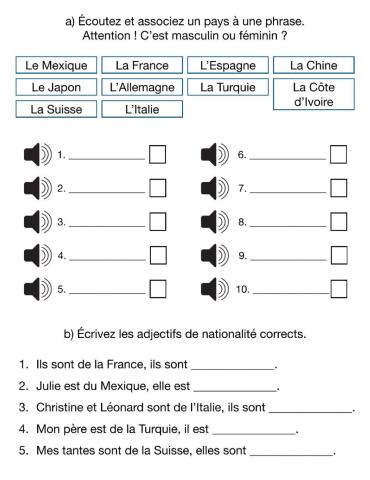 Les adjectifs de nationalité