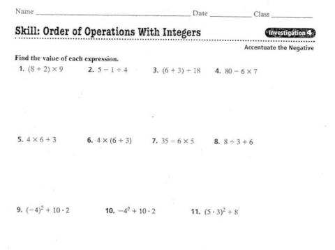 Order of Operations Skills Practice
