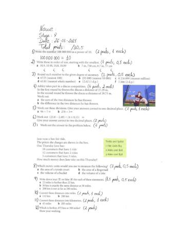 S8 - End of unit 3 and 4 test
