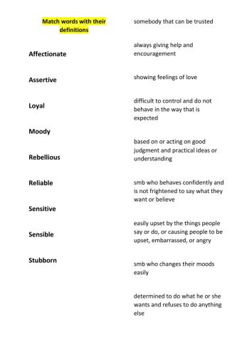 Personality vocabulary