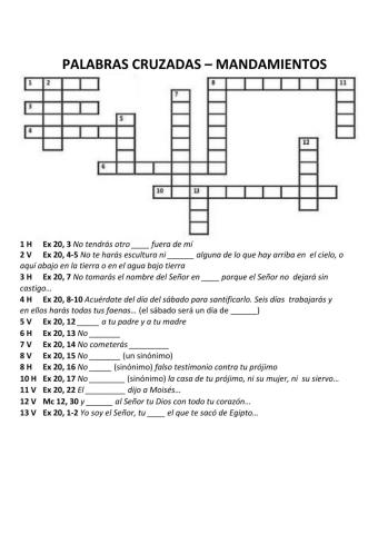 Los mandamientos.Palabras cruzadas