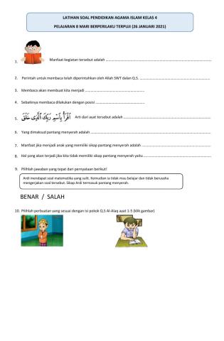 Latihan Soal Pelajaran 8 Kelas 4