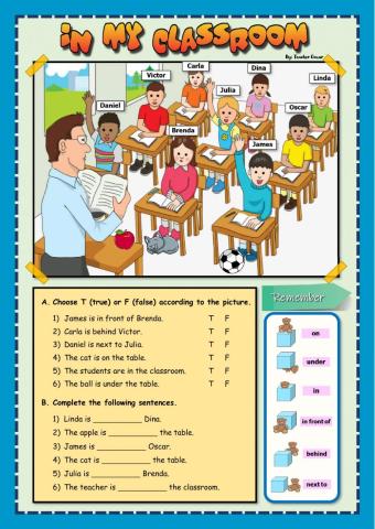 Prepositions of place - In my classroom