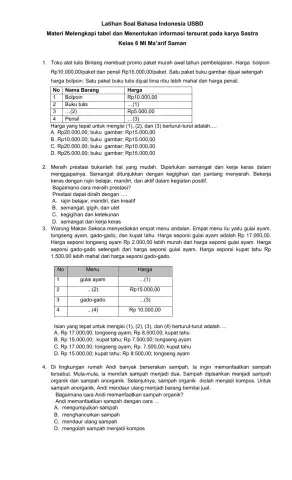Soal BI Melengkapi tabel dan Informasi tersurat