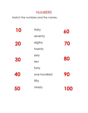 Numbers from 10 by 10 until 100