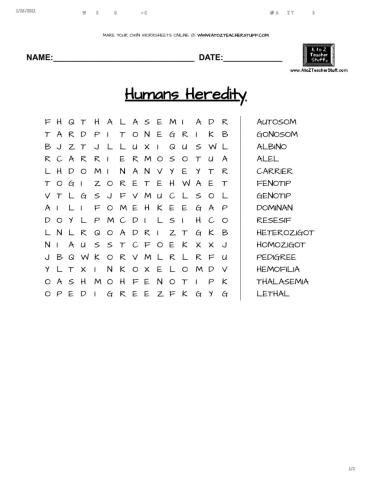 Human's Heredity Search Words Puzzle