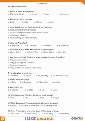 Multiple choices Anne Frank's biography