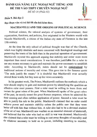 Đề thi đánh giá năng lực ngoại ngữ Tiếng Anh vào lớp 10 Chuyên ngoại ngữ - Số 18.2