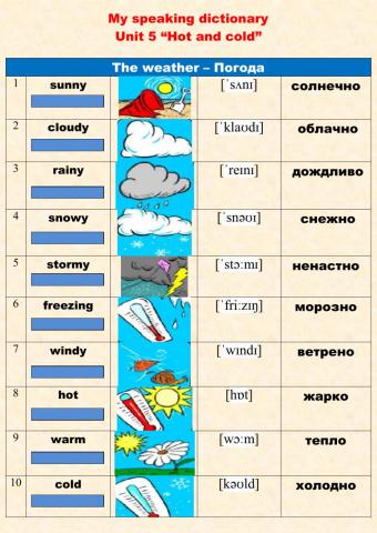 Vocabulary Unit 5 Hot and cold
