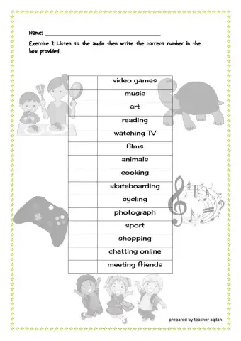 English Year 5 Starter Unit: Hobbies and interest