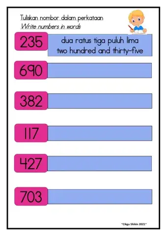 Nombor hingga 1000 - Numbers up to 1000