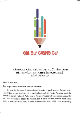 Đề thi đánh giá năng lực ngoại ngữ Tiếng Anh vào lớp 10 Chuyên ngoại ngữ - Số 19.2