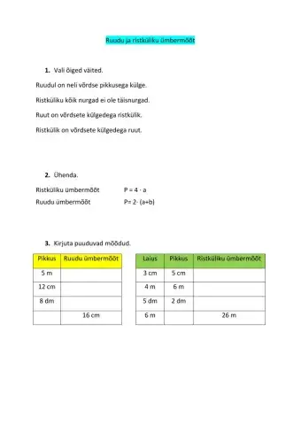 Ruudu ja ristküliku ümbermõõt