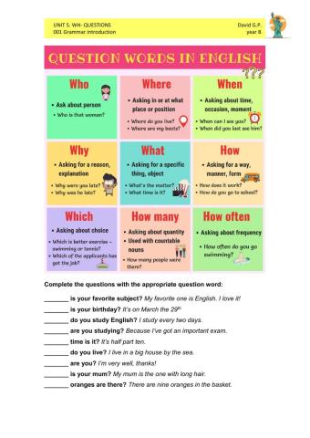 3rd cycle. unit 5. 001 wh- questions