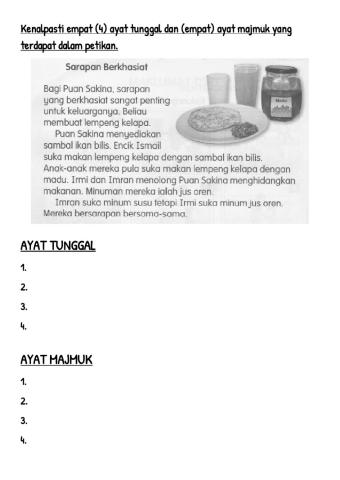 Kenalpasti ayat tunggal dan ayat majmuk