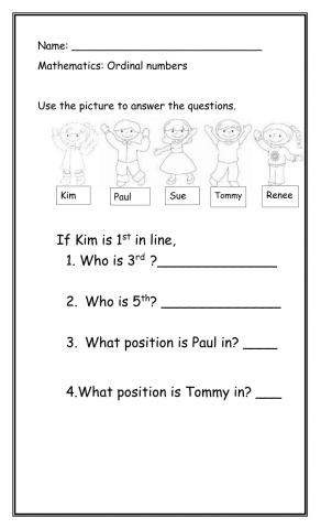 Ordinal numbers word problems