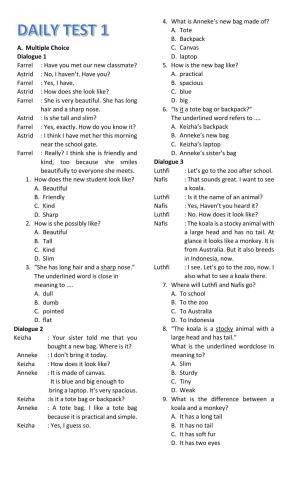 Daily Test 1 Describing Qualities