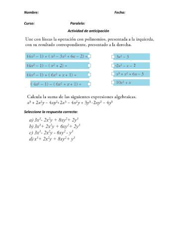 Adición de Expresiones Algebraicas