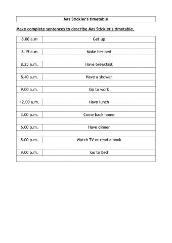 Mrs Stickler's timetable
