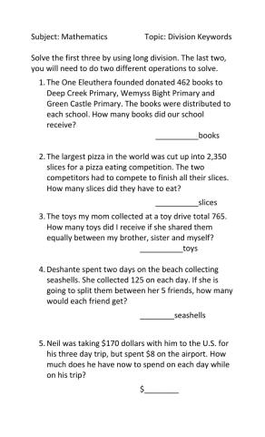 Long Division word problems