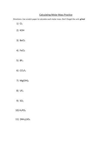 Molar Mass Practice