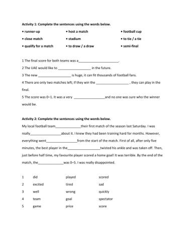 Lessons 5–6 Football: The UAE national football team