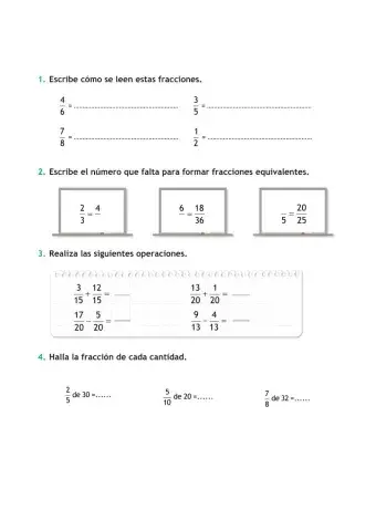 Repaso Tema 5 Mates 4º (Fracciones)