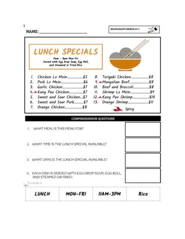 Lunch Specials - Low Level