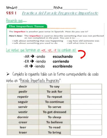 SNS l U4 Práctica Pasado Imperfecto Progresivo