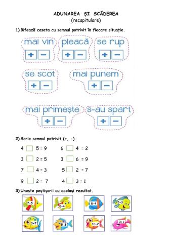 Adunarea și scăderea 0-10 Recapitulare