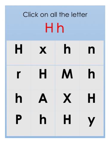 Identifying the letter H h