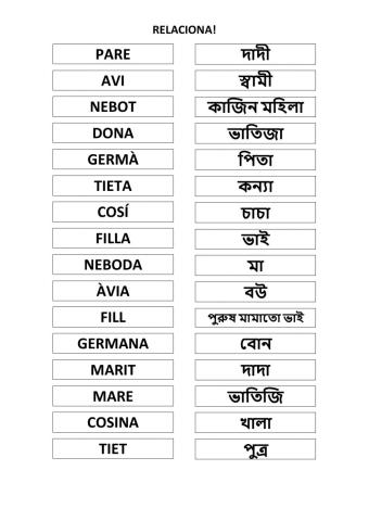 La família - relaciona (català - bengalí বাংলা)