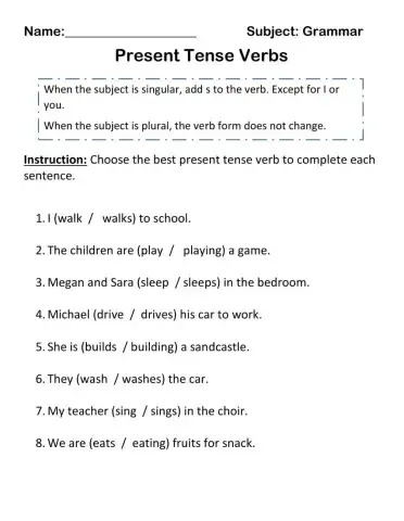 Present tense verbs