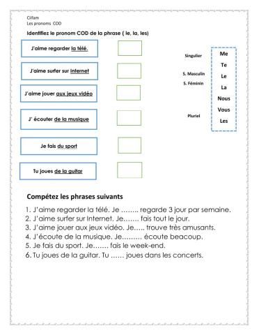 Les pronoms COD