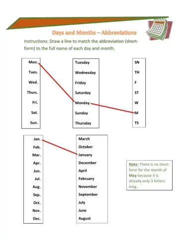 Days and Month Abbreviations