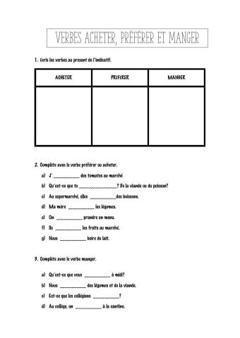 Verbes acheter, préférer et manger