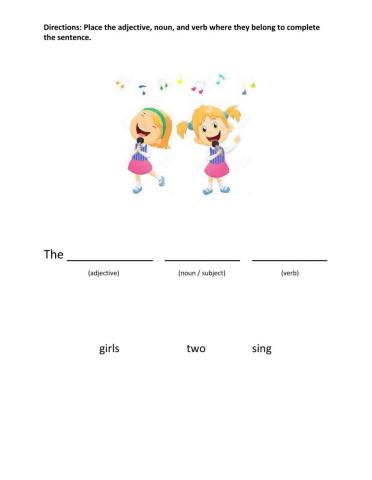 Adjective, noun, verb sentences 2