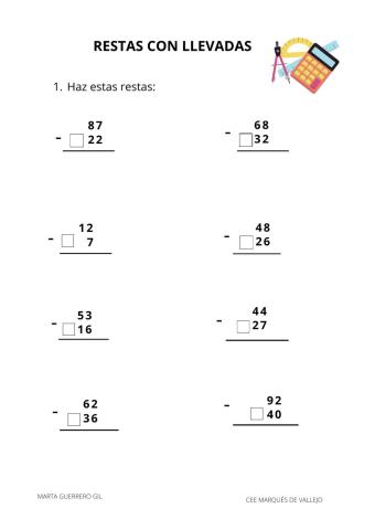 Restas con y sin llevadas