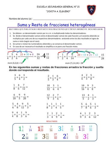 Suma y Resta de fracciones heterogéneas