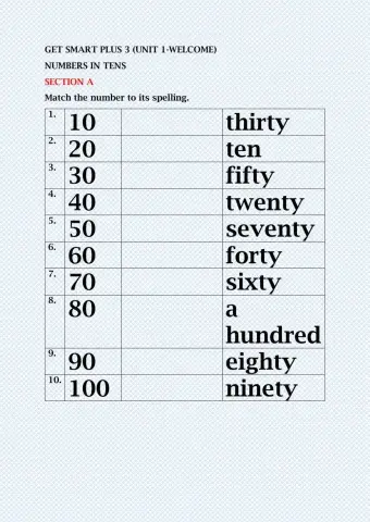 Numbers in tens