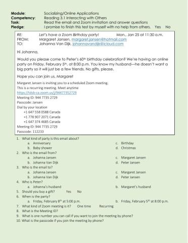 Reading CLB 3.1 IWO - Understand Birthday Zoom Invitation