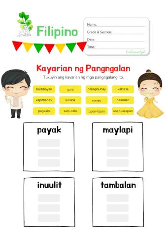 Kayarian ng Pangngalan: Worksheet for Grade 3