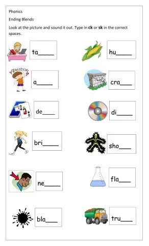 Phonics Ending k blends