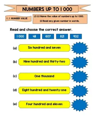 Numbers up to 1 000 (exercise 1)