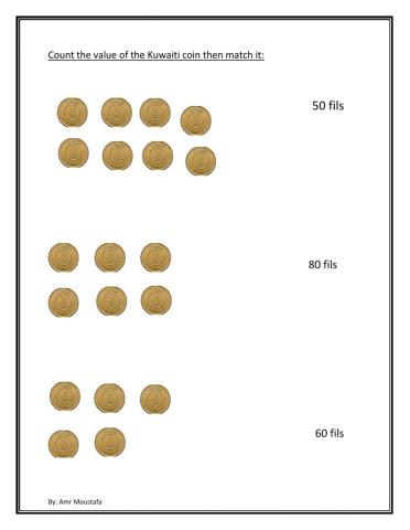 Count the value of the Kuwaiti coins then match it
