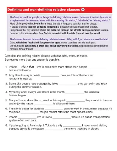 Defining and Non-defining Relative Clauses