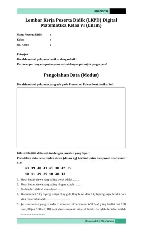 LKPD Matematika Kelas VI