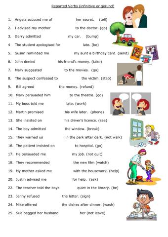 Reported verbs (Infinitive or Gerund)